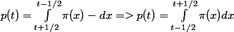 p(t) = \int_{t+1/2}^{t-1/2}{\pi (x) } - dx = > p(t) = \int_{t-1/2}^{t+1/2}{\pi (x)}dx